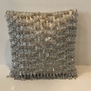 Crystal beaded, feather filled pillow, 12"x12"
